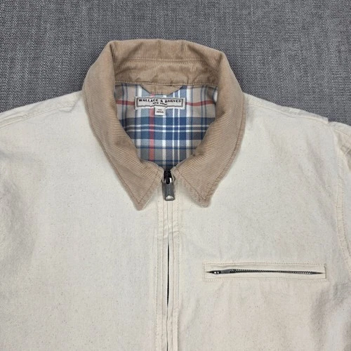 Wallace & Barnes Canvas Work Jacket Mens Medium Cream Corduroy Collar Full Zip image 4