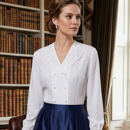 Vintage Claudia Richard White Lace Collar Pearl Button Blouse Elegant Size 18