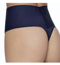 MAIDENFORM Cool Comfort Tame Your Tummy Navy Lace Shape Thong Panty SZ  M NWT