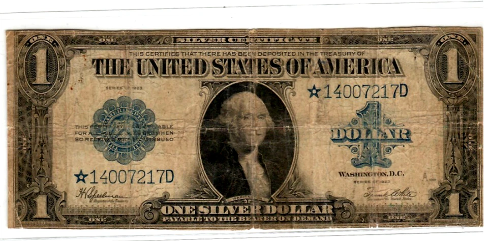 $1 "STAR" (SILVER CERTIFICATE) "STAR"STAR"STAR"!!!! (1923) (HORSEBLANKET) STAR!! - Image 2 of 3