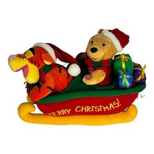 Disney Winnie Pooh Tigger Animated Musical Christmas Sleigh Plush Works