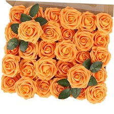 Artificial Rose Flowers Real Touch Fake Flowers with Stem 30PCS Orange-1