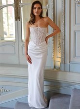 Wedding Dresses Strapless Sequins Pearls Side Split Bridal Party Gowns Vestidos