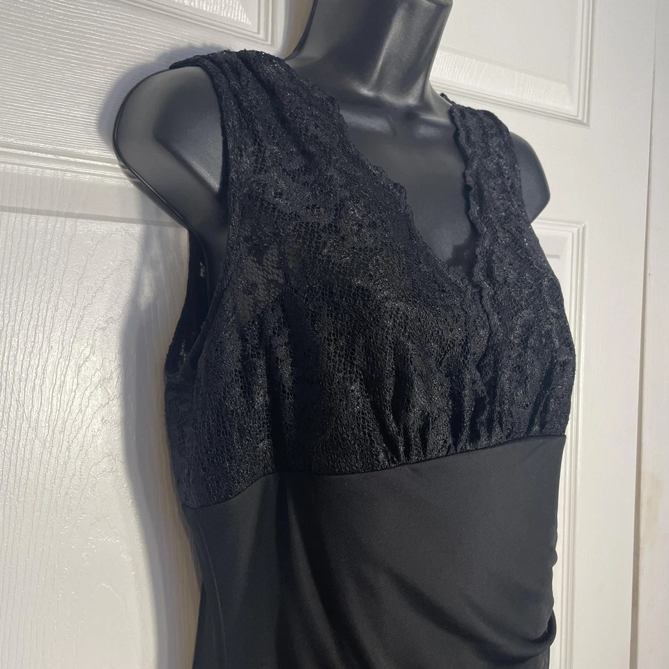 Vestido Onyx Nite Mujer 14 Negro Encaje Corpiño Sin Mangas Acanalado Vestido de Noche Hada Foto 3 de 4