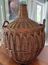 Vintage Mid-Century Large Carboy Demijohn Wine Jug With Handles