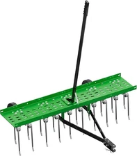 40" Green Tow-Behind Dethatcher Lawn Tractor Grass Rake w/20 Spring Steel Tines