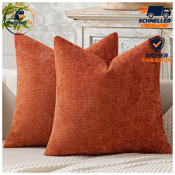 Kissenbezug Chenille 50X50 2Er Set Dekokissen Rostfarben Wohnaccessoires 2 StüCk-image