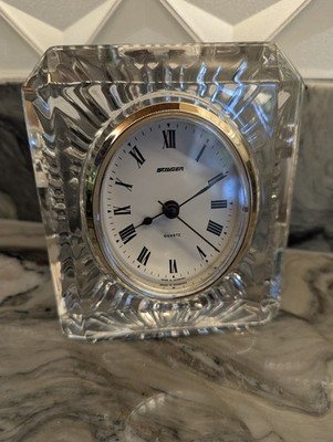 Staiger Crystal Desk Clock West Germany Quartz Roman Numerals Heavy Glass 5 ...