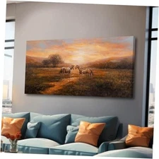 Animal Artwork Green and Gold Canvas Painting Nature 29x58 Green and Brown