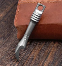 Mini Titanium Keychain Pry Bar Crowbar Bottle Opener Necklace Pendant Multi EDC