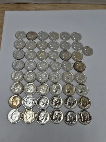 1962 Roosevelt Silver Dimes Roll Of 49 Mostly BU With Tube 90% Silver