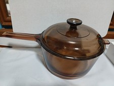 Corning Vision Ware Pyrex Amber Glass 2.5 L Pot Saucepan w/Lid USA GC