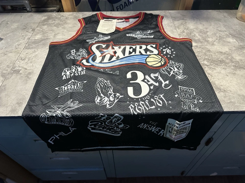 Camiseta deportiva Allen Iverson The Answer Philadelphia 76ers Sixers negra grande nueva con etiquetas para hombre Foto 3 de 3