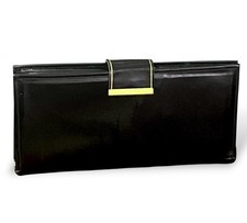 Vintage 1980s Baronet Black Patent Leather Checkbook Wallet With Built-ins