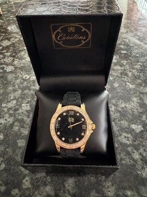 Black Curations Women s Watch w/ Gold Crystal Roman Numerals Needs Battery
