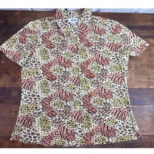 Anna Vintage Animal Print Collared Button-up Blouse Top Women  s Size Medium