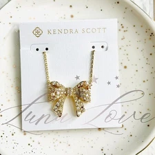 KENDRA SCOTT Krista Gold Bow Short Pendant Necklace in White Mix NWT