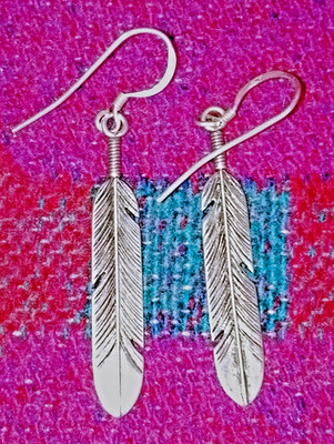 Native American Sterling Detailed Feather Earrings 