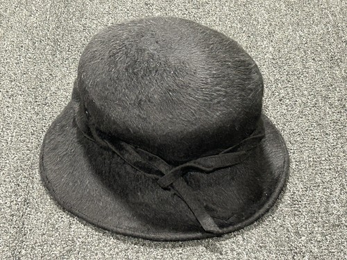 BARBARA FEINMAN MILLINERY Wool Velvet Crystal Buckle Bowler Black Hat