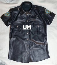 Men?s Black NY Leather Police Uniform Style Shirt BLUF Fetish Club Wear
