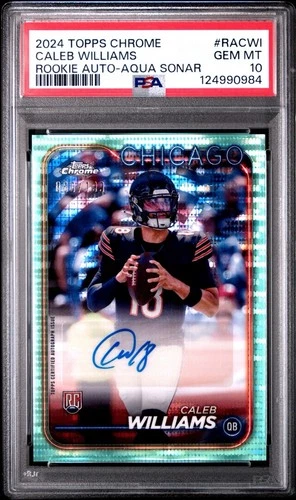 2024 Topps Chrome Rookie Auto #RACWI Caleb Williams Aqua Sonar /199 PSA 10
