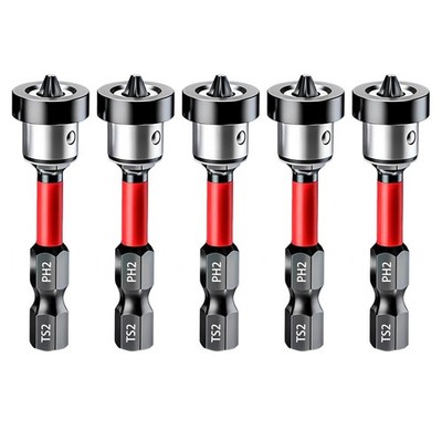 5Pcs Drywall Screw Setter, Magnetic Positioning Screwdriver Bits PH2 Bits, 1/4''