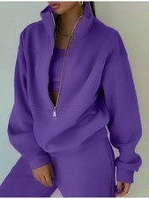 Women's Two-Piece Set Sweatshirt Fleece Sports Jogger Sweatpants Purple S