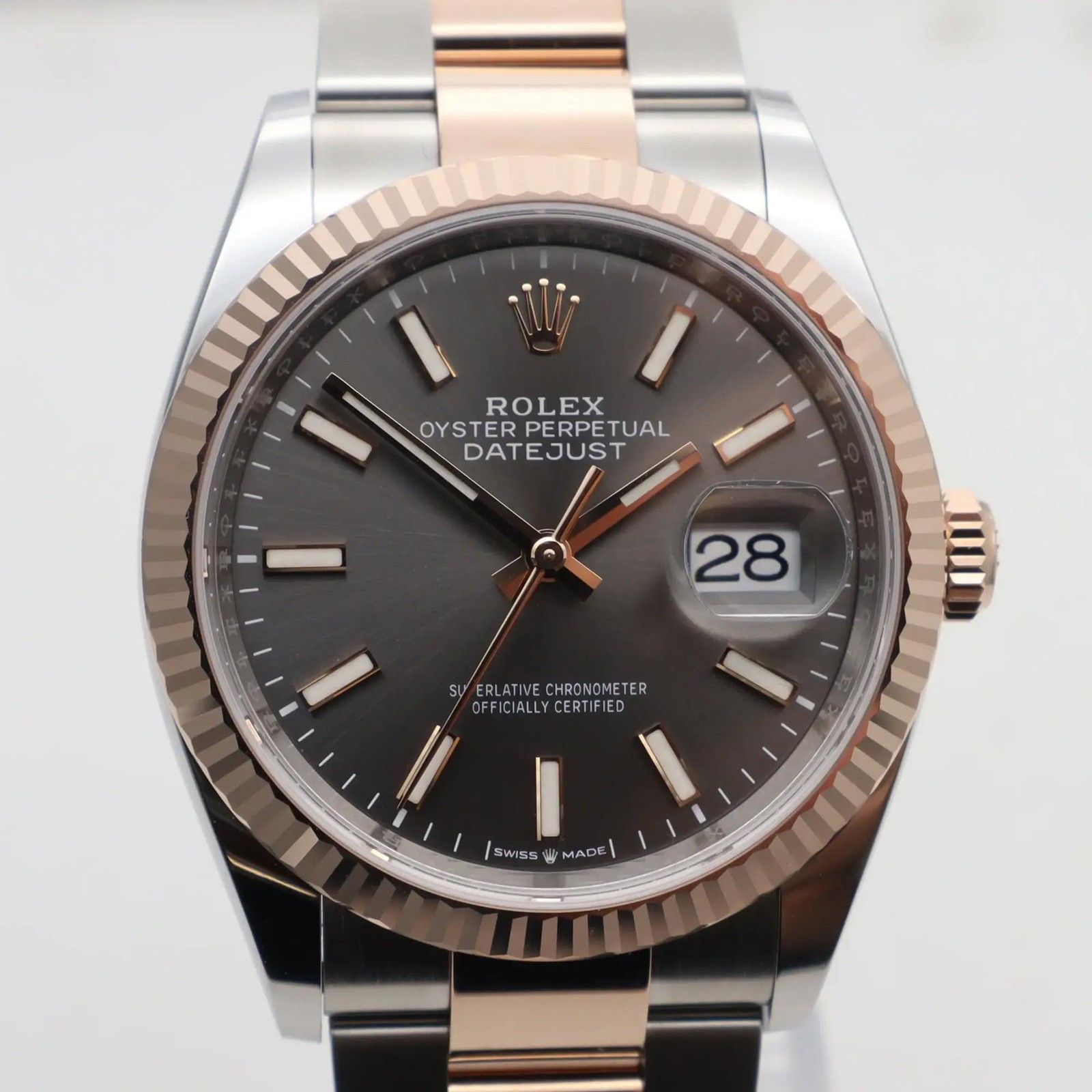 2024 Rolex Datejust 36 126231 Gray Index Dial Rose Gold Steel Oyster Watch