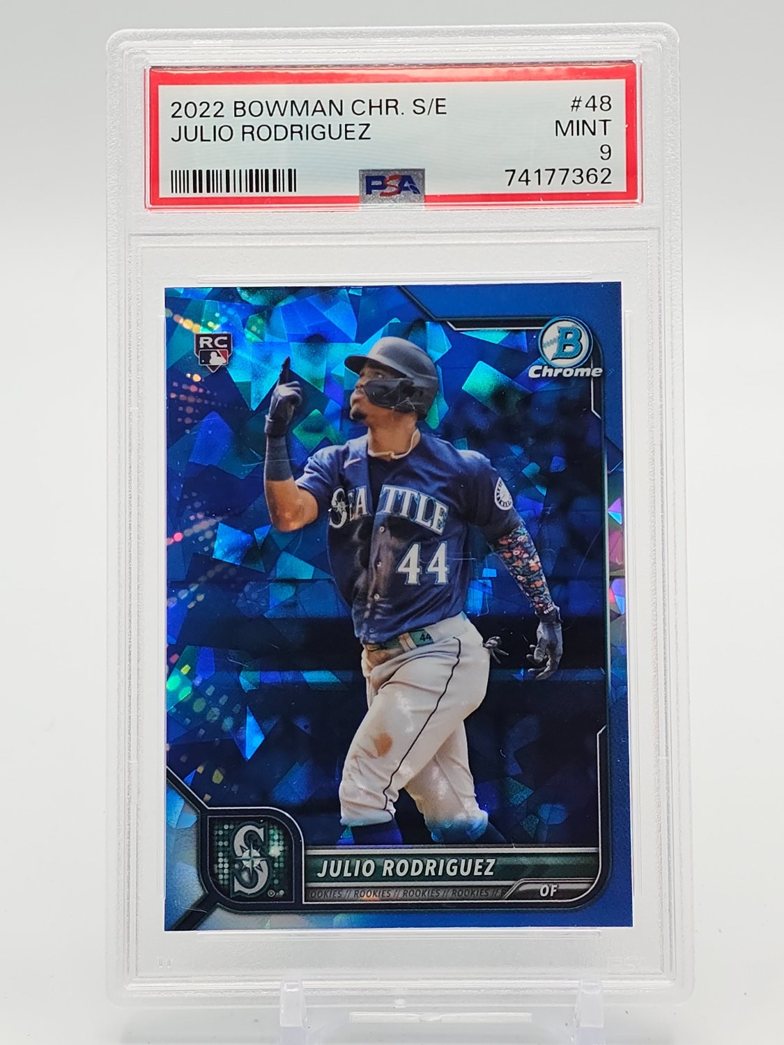 JULIO RODRIGUEZ 2022 BOWMAN CHROME SAPPHIRE REFRACTOR ROOKIE RC #48 PSA 9 Q5369 view 1