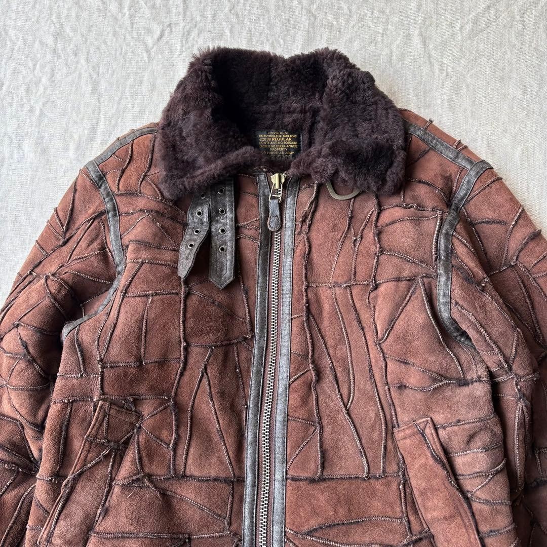 Houston B-3 Flight Jacket Patchwork Real Mouton S… - image 16