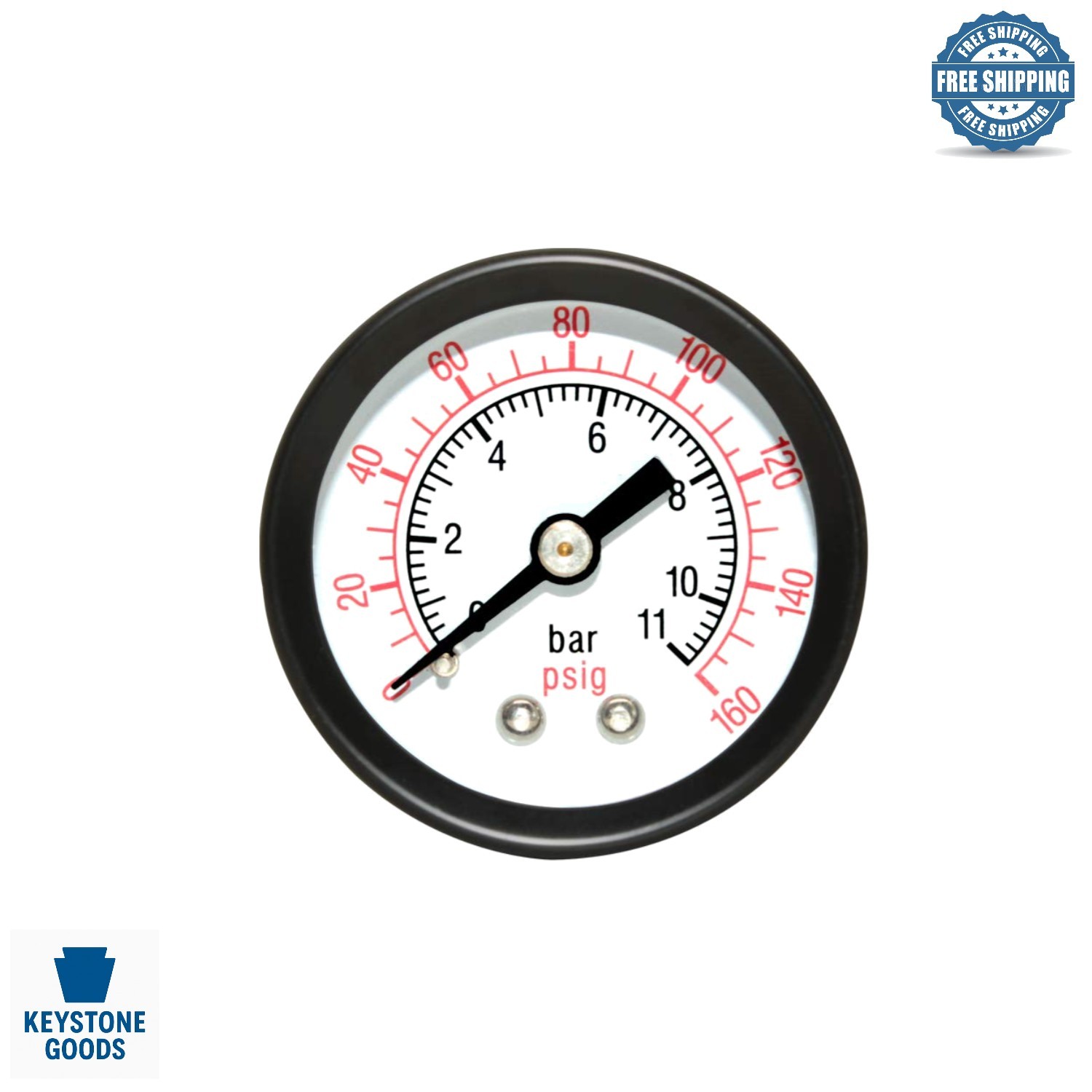 Pressure Gauge 0-160 Psi, Copper Alloy, Npt Mount