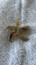 Art Glass Starfish Pendant Necklace Dichroic Swirl Yellow Orange Brown Coastal