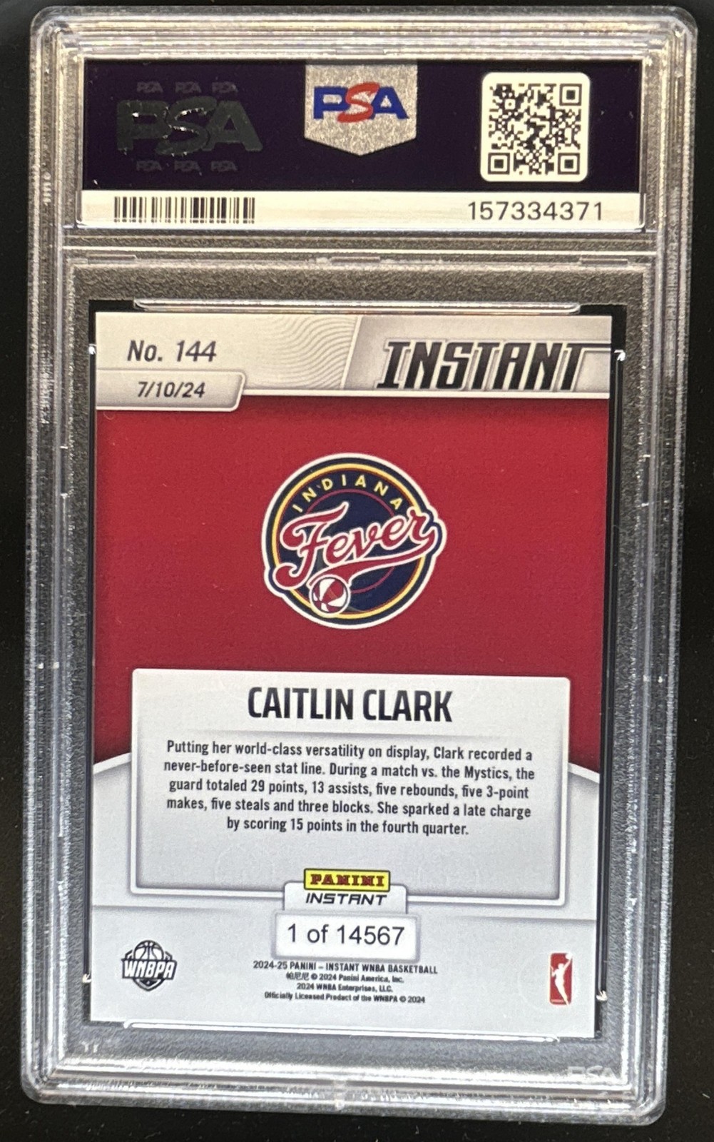 2024-25 Panini Instant WNBA Caitlin Clark Rookie RC #144 Fever PSA 10 GEM MINT view 2