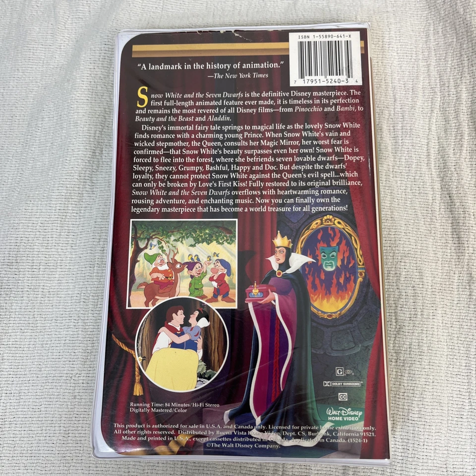 Snow White and the Seven Dwarfs VHS Tape. Vintage Disney Masterpiece Collection Foto 3 de 4