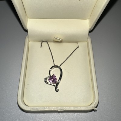 Jared Sterling Silver Heart Necklace With Pink Stone
