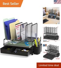Stylish Mesh Desk Organizer: Sliding Drawer and 5 Sections for Supplies Storage