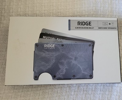 Ridge Slim RFID Minimalist Wallet North Shore  Topographic Cash Strap NIB Open