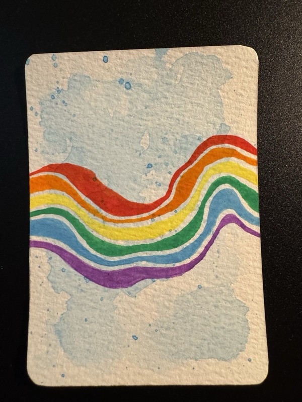 Abstract Rainbow ACEO Original Gouache Painting #2 2.5x3.5 on Watercolor Paper