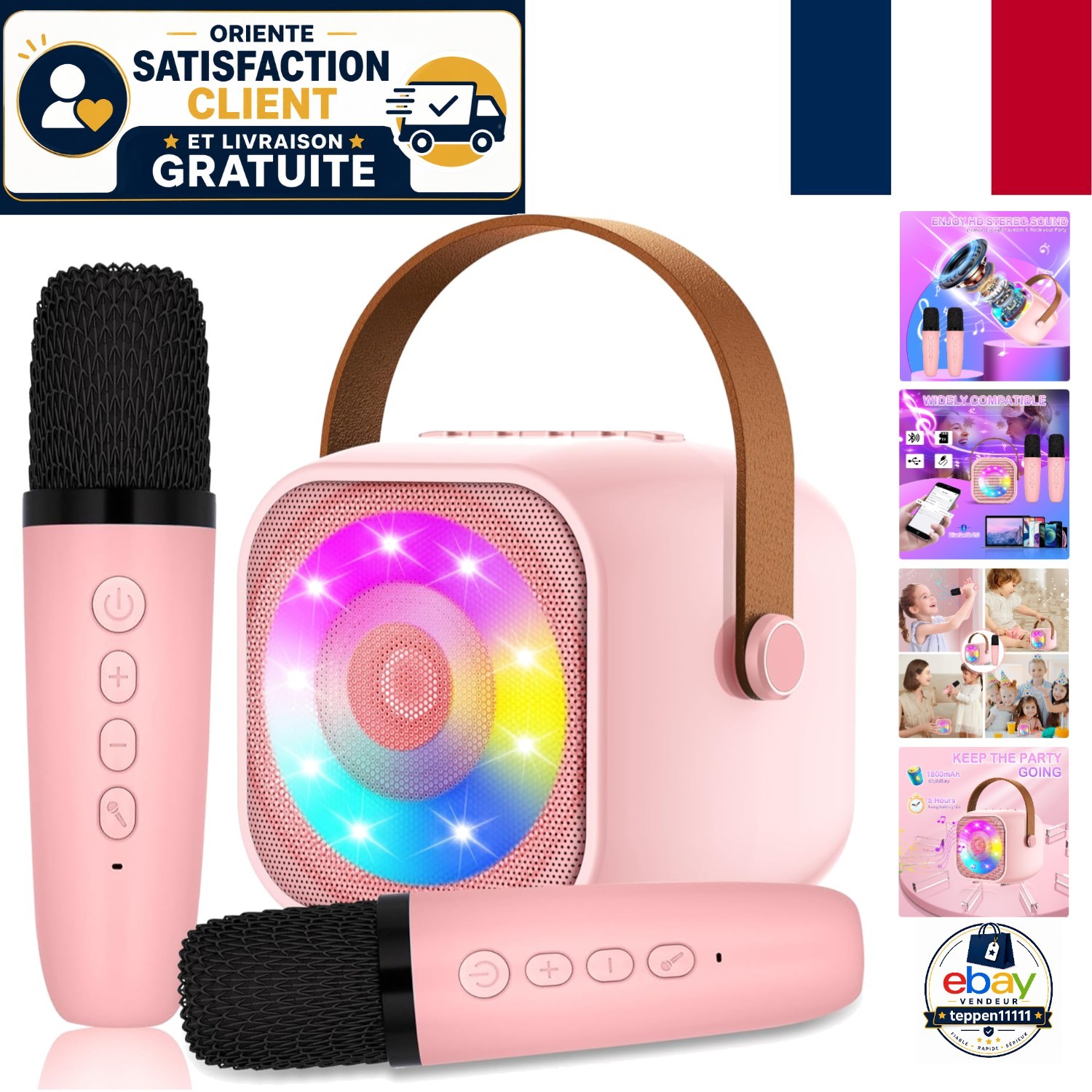 Micro sans fil et lumières LED interactives sur karaoké enfant blanc