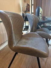 Set of 6 Vintage Style Faux Leather Dining Chairs – Brown – Excellent Condition