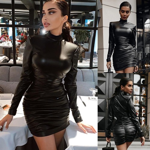 Womens PU Leather Wet Look Long Sleeve 