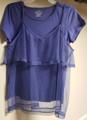 New Girls Short sleeve shirt with lace overlay
