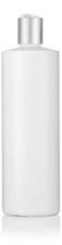 White Plastic Squeeze Cylinder Bottle with Silver Disc Cap - 16 oz / 480 ml