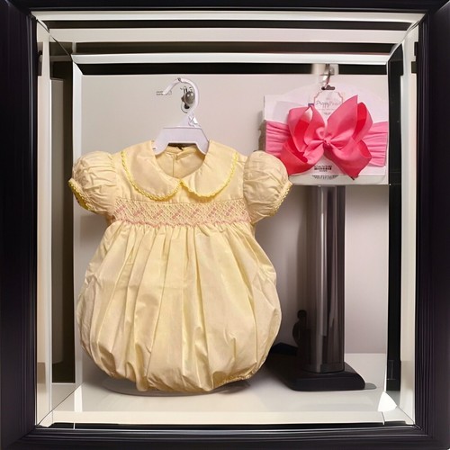 Girls NWT Phoenix & Ren by Remember Nguyen Smocked Bubble Romper Free Bow 9 Mos - Picture 10 of 10