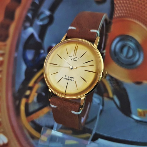 Vintage Watch USSR Poljot De Luxe 2209 ULTRA SLIM Wristwatch Gold Case Dial - Picture 16 of 19