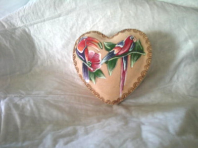 Beautifuly Hand painted Suede Heart Trinket Box (please read)