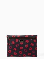 Kate Spade Large Cosmetic All Purpose Pouch Black Red Wilson Road Poppy
