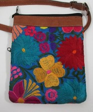 Small Floral Embroidered Purse Bag Adjustable Strap Zipper Closure Colorful