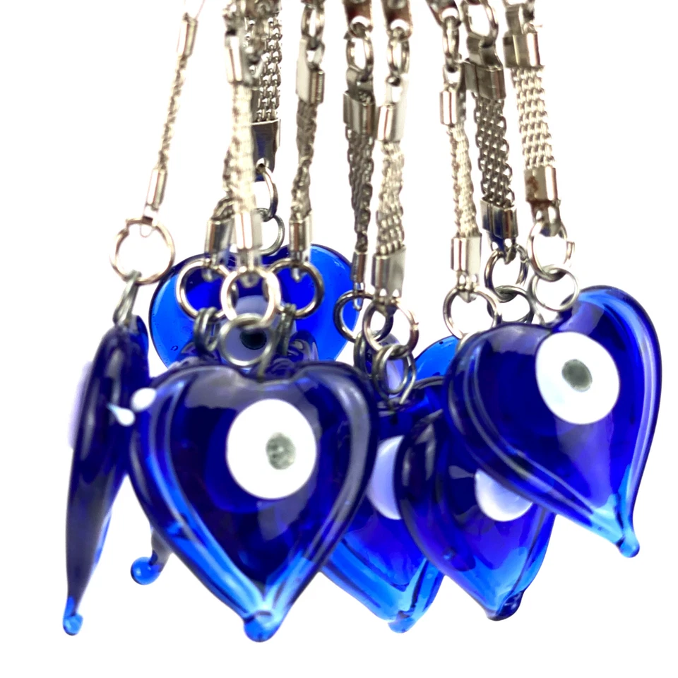 Lucky Glass Evil Eye Keychain Heart Blue Bead Handmade Evil Eye Key Ring  - Image 4 of 4