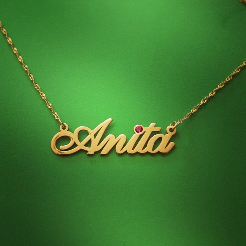 Personalized necklace, birthstone, 14k 
